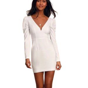 Lulus Treasure Forever White Long Sleeve V-Neck Bodycon Mini Dress M NWT